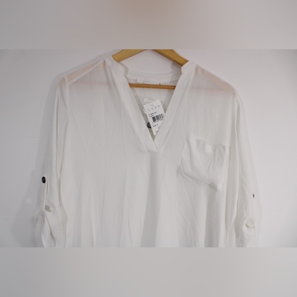 NWT‎ Lush Women's White Small Popover Hi Lo Blouse V Neck Oversized - Picture 2 of 10
